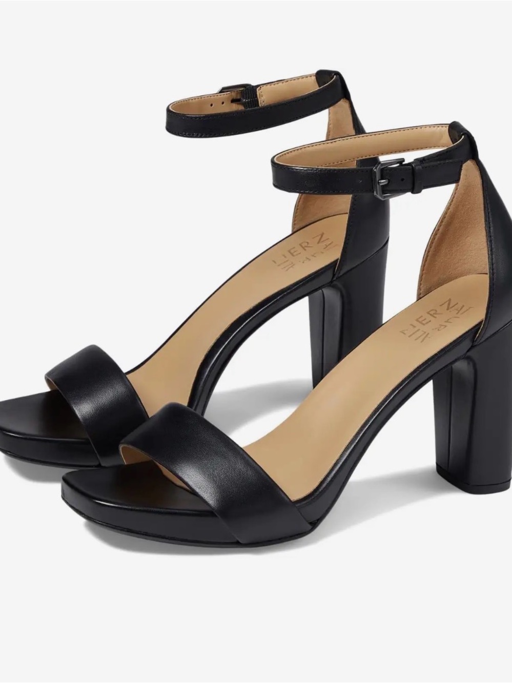 Naturalizer Minimalist Black Ankle-Strap Block Heel Sandals